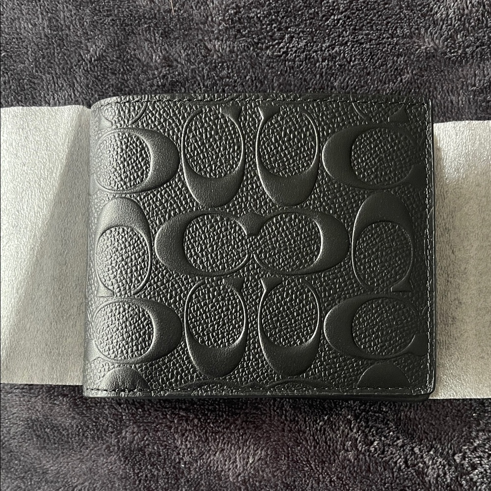 Coach Embossed Black Leather Card Holder